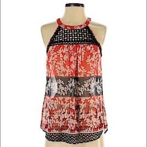 Anthropologie Red and Black Floral Halter Top